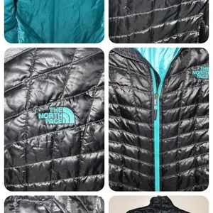 The North Face Thermoball Puffer Jacket  Teal Accent Quilted Black Womens Sz Sm